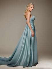 A-Line V-Neck Floor-Length Evening Dress with Ruffles