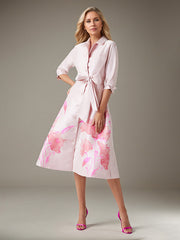 A-Line Shirt-Collar Knee-Length Satin Evening Dress