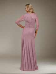 A-Line V-Neck Floor-Length Pleated Mesh Mother of the Bride Dress