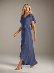 A-Line V-Neck Asymmetrical Chiffon Mother of the Bride Dress