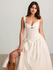 A-Line Sweetheart Tea-Length Satin Evening Dress