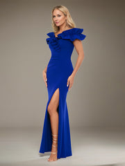A-Line Off-the-Shoulder Floor-Length Evening Dress