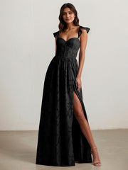 A-Line V-Neck Floor-Length Satin Evening Dress