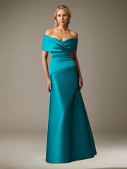 Sheath/Column Off-the-Shoulder Floor-Length Satin Evening Dress