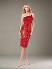 Sheath/Column One-Shoulder Knee-Length Sequin Cocktail Dress