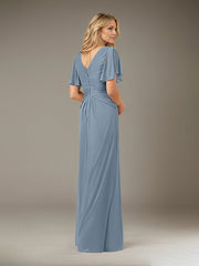 A-Line V-Neck Floor-Length Chiffon Mother of the Bride Dress