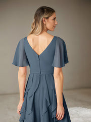 A-Line V-Neck Floor-Length Chiffon Mother of the Bride Dress