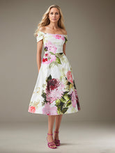 A-Line Off-the-Shoulder Tea-Length Satin Evening Dress