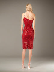 Sheath/Column One-Shoulder Knee-Length Sequin Cocktail Dress