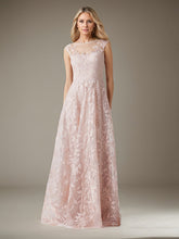 A-Line Scoop Short-Sleeve Floor-Length Chiffon Evening Dress