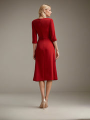 Sheath/Column Asymmetrical Tea-Length Satin Mother of the Bride Dress