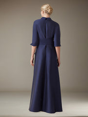 A-Line Shirt-Collar Floor-Length Satin Evening Dress