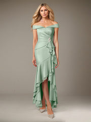Mermaid Off-the-Shoulder Asymmetrical Satin Mother of the Bride Dress