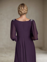 A-Line V-Neck Floor-Length Sequins Chiffon Mother of the Bride Dress