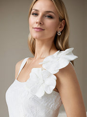 A-Line Square Knee-Length Satin White Evening Dress