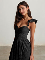 A-Line V-Neck Floor-Length Satin Evening Dress