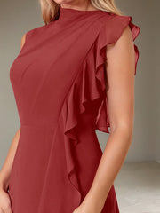 A-Line High Neckline Floor-Length Chiffon Mother of the Bride Dress