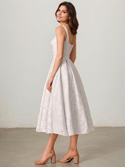 A-Line Scoop Tea-Length Satin Evening Dress