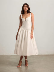 A-Line Sweetheart Tea-Length Satin Evening Dress