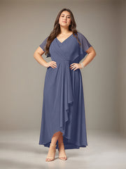A-Line V-Neck Asymmetrical Chiffon Mother of the Bride Dress