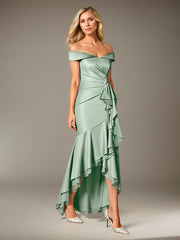 Mermaid Off-the-Shoulder Asymmetrical Satin Mother of the Bride Dress