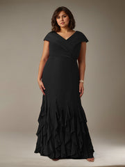 Mermaid V-Neck Floor-Length Ruffle Chiffon Mother of the Bride Dress