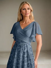 A-Line V-Neck Floor-Length Pleated Chiffon Mother of the Bride Dress