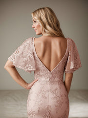 Trumpet/Mermaid V-Neck Floor-Length Tulle Mother of the Bride Dress