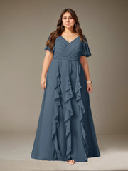 A-Line V-Neck Floor-Length Chiffon Mother of the Bride Dress
