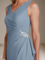 Sheath V-Neck Knee-Length Chiffon Mother of the Bride Dress