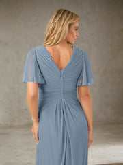 A-Line V-Neck Floor-Length Chiffon Mother of the Bride Dress