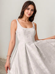 A-Line Scoop Tea-Length Satin Evening Dress