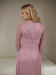 A-Line V-Neck Floor-Length Pleated Mesh Mother of the Bride Dress