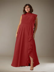 A-Line High Neckline Floor-Length Chiffon Mother of the Bride Dress