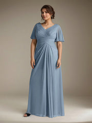 A-Line V-Neck Floor-Length Chiffon Mother of the Bride Dress