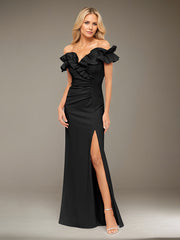 A-Line Off-the-Shoulder Floor-Length Evening Dress