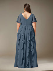 A-Line V-Neck Floor-Length Chiffon Mother of the Bride Dress