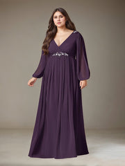 A-Line V-Neck Floor-Length Sequins Chiffon Mother of the Bride Dress