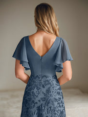 A-Line V-Neck Floor-Length Pleated Chiffon Mother of the Bride Dress