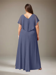 A-Line V-Neck Asymmetrical Chiffon Mother of the Bride Dress