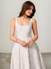 A-Line Scoop Tea-Length Satin Evening Dress