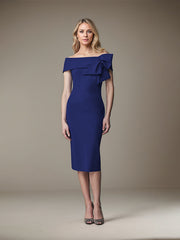 Sheath/Column Off-the-Shoulder Knee-Length Satin Evening Dress