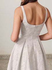 A-Line Scoop Tea-Length Satin Evening Dress