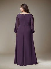 A-Line V-Neck Floor-Length Sequins Chiffon Mother of the Bride Dress
