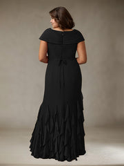 Mermaid V-Neck Floor-Length Ruffle Chiffon Mother of the Bride Dress