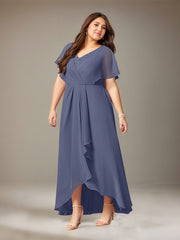 A-Line V-Neck Asymmetrical Chiffon Mother of the Bride Dress