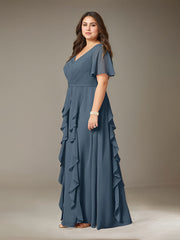 A-Line V-Neck Floor-Length Chiffon Mother of the Bride Dress