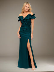A-Line Off-the-Shoulder Floor-Length Evening Dress