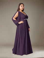 A-Line V-Neck Floor-Length Sequins Chiffon Mother of the Bride Dress