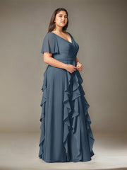 A-Line V-Neck Floor-Length Chiffon Mother of the Bride Dress